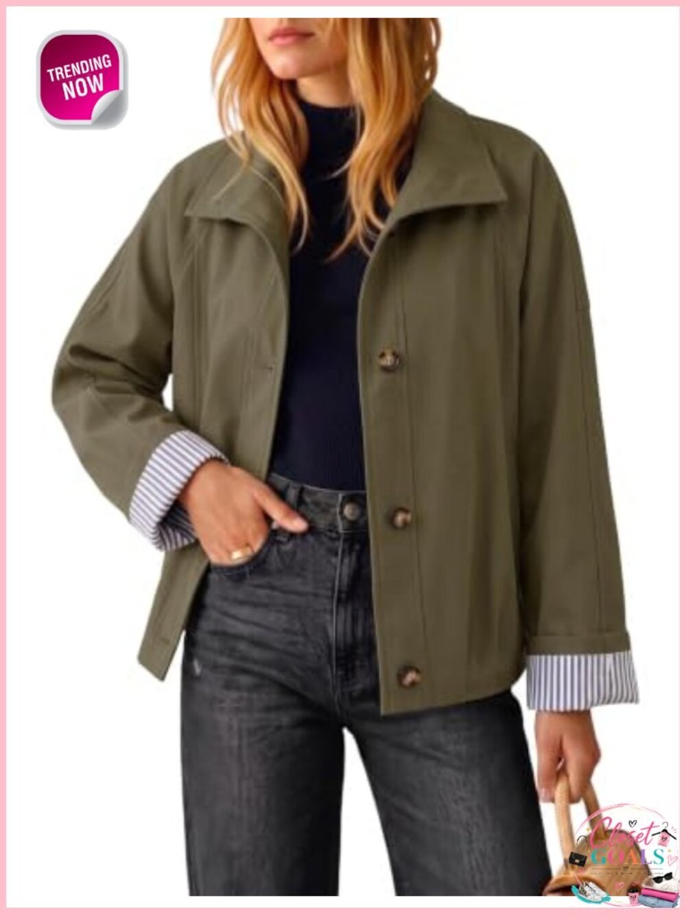 Cropped Trench Coat Relaxed Fit Button Notched Lapel Women's Outerwear